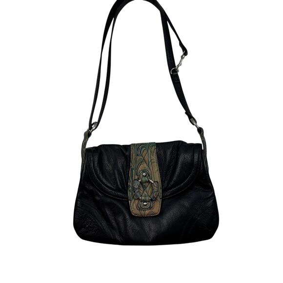 Solace Artsy Art To Wear Black Pebbled Buttery Soft Leather Boho Purse - Picture 2 of 14